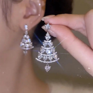 DAIIIBABYYY  -  Hot Selling Shiny Rhinestone Hollow Christmas Tree Earrings Women's Fashion Luxury Versatile Charm Earrings Holidays Gift 2024